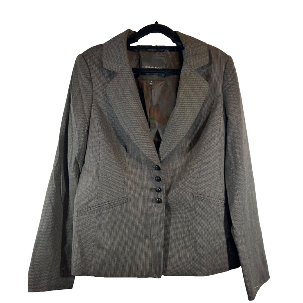 CLASSIQUES ENTIER sz 6 Womens Jacket BLAZER wool blend Brown Stripe A49 - Picture 1 of 8